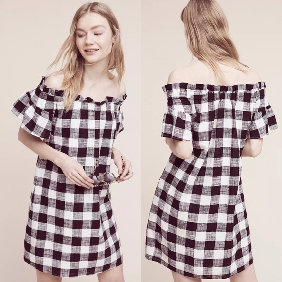 Anthropologie Dresses & Skirts - Anthropologie Corey Lynn Calter Gingham Linen Blend Coastal Chic Off Shoulder S